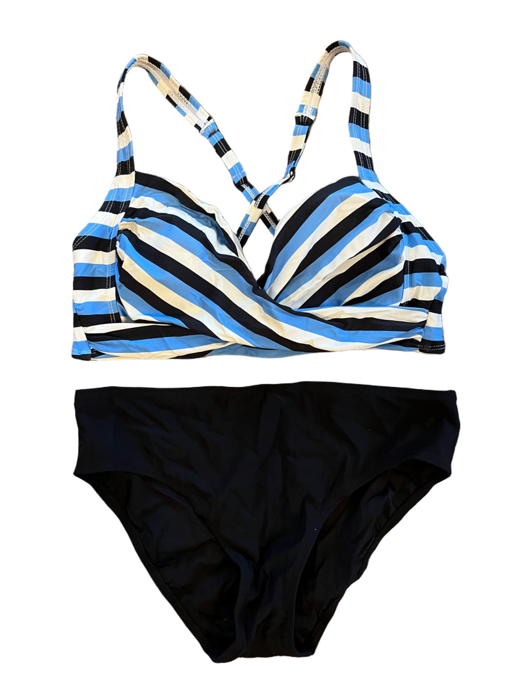 Beach Couture Blue Striped Underwire Halter Bikini Set Size Medium